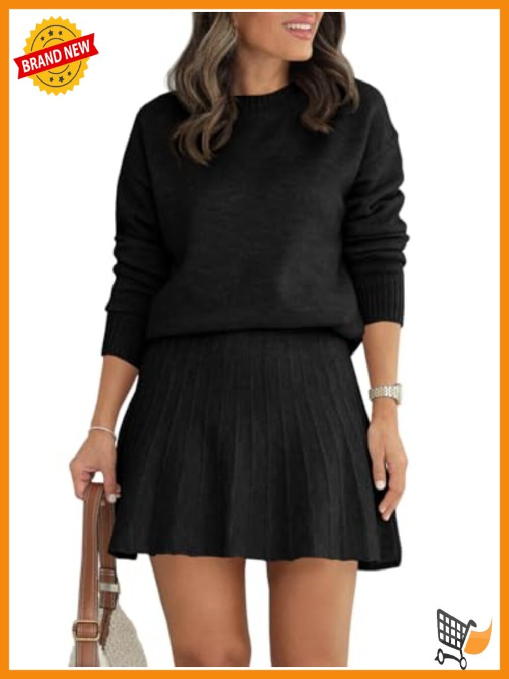 Womens 2 Piece Sweater Skirt Set Knit Pullover Pleated Mini Fall Winter